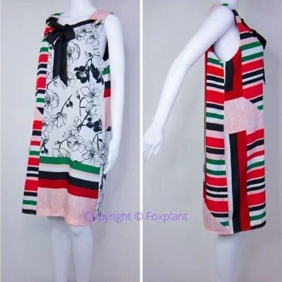 NEW SLNY floral print tie neck color block sleeveless dress, women's size 16W - Picture 3 of 16